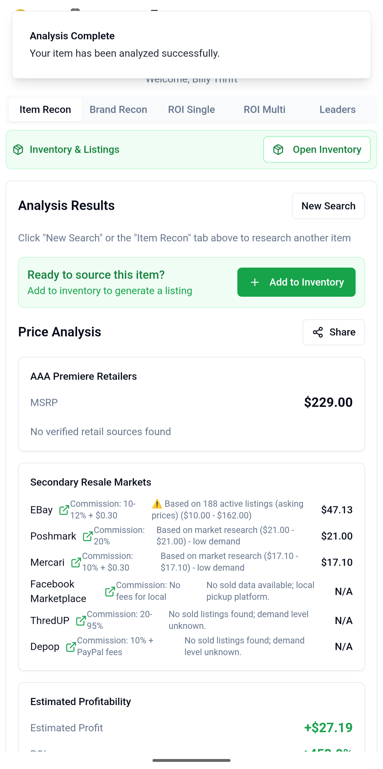 Analysis Results - Price Data & Profit