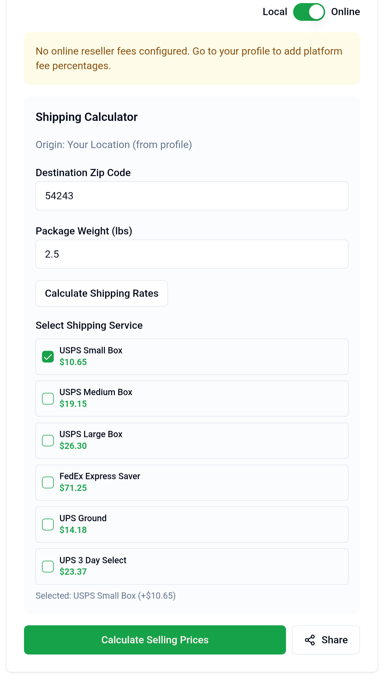 Shipping Calculator with USPS/UPS/FedEx rates